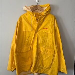 Vintage Stearns Yellow Raincoat Size XXL Hooded, Big Pockets, Classic Style